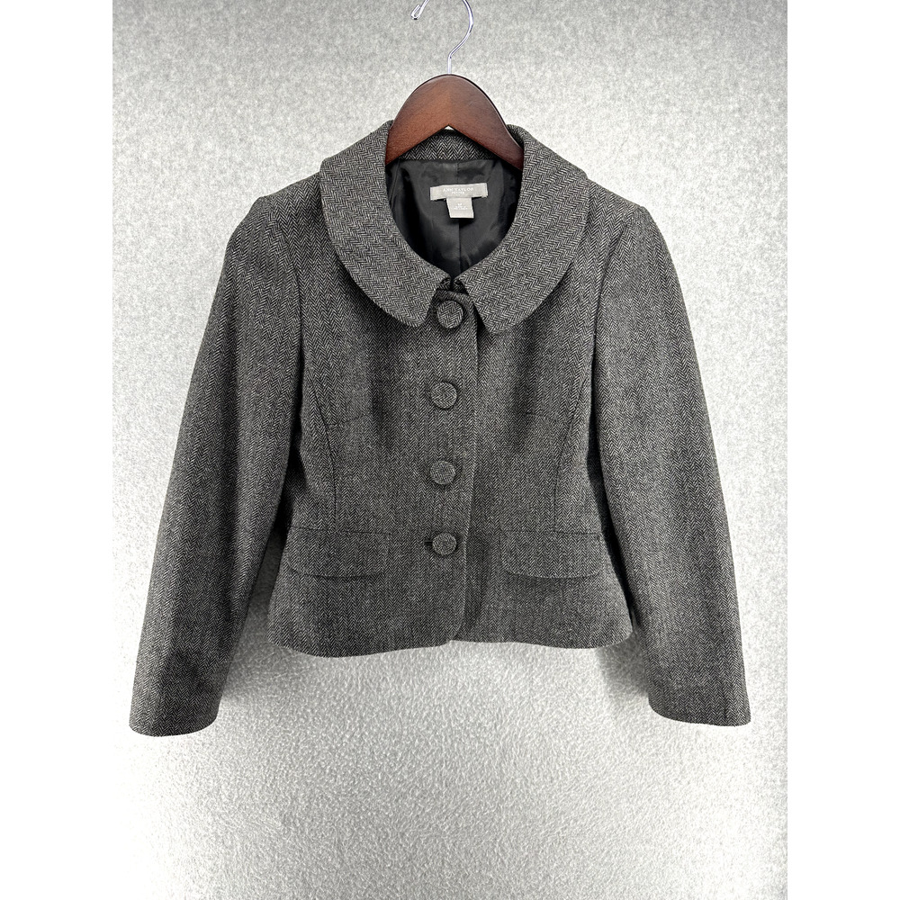 Ann Taylor Petites Womens Jacket Size 0P Dark Gray Long Sleeve Full Button